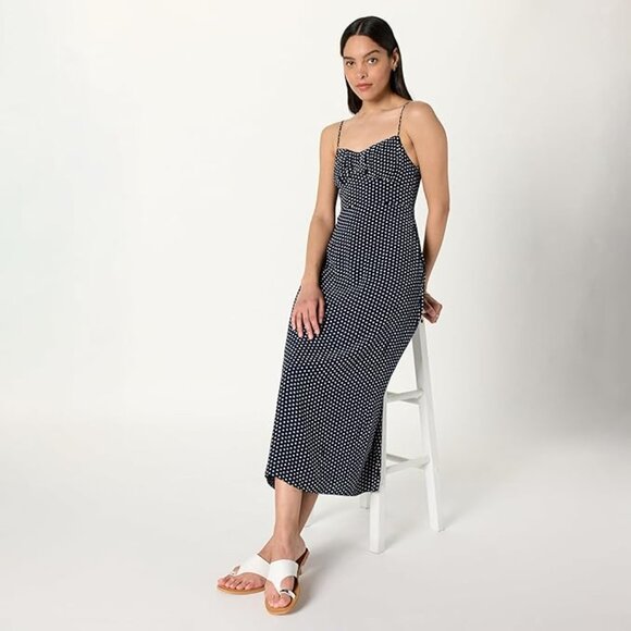 NWT The Drop Women’s Linea Spaghetti Strap Maxi Dress w/ Front Slit, Navy Polk - Picture 1 of 5